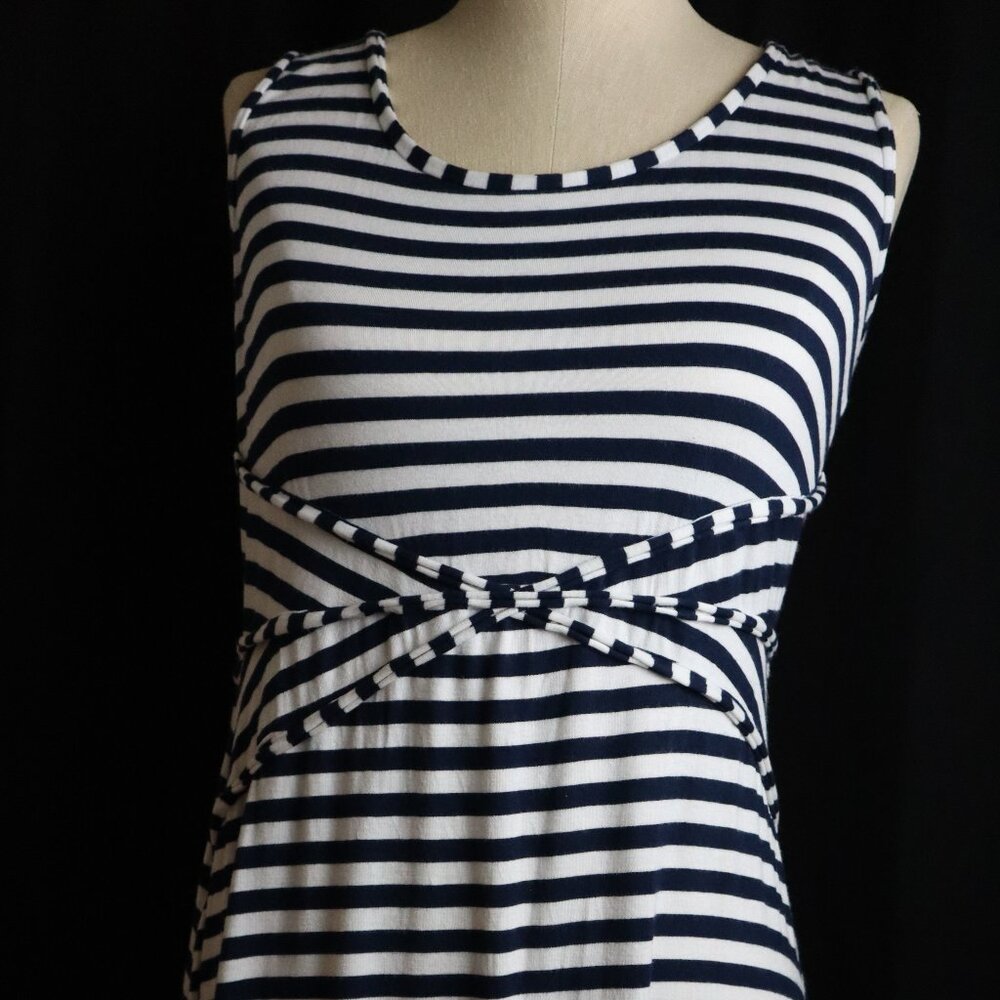 Halo Womens Small Navy Blue and White Stripe Tank Sleeveless Dress Beach Coastal